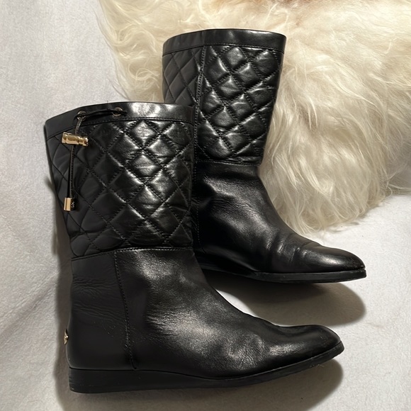 Michael Kores Soft black Quilted leather Boots 11” tall 7.5 - Picture 1 of 8